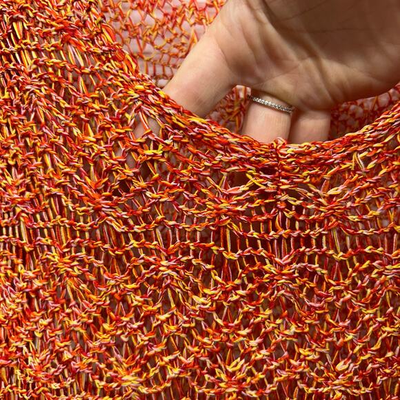 Vintage Y2K 2000s Ms J Red Yellow Crochet Knit Midi Dress Boho Medium Coverup - Picture 6 of 7